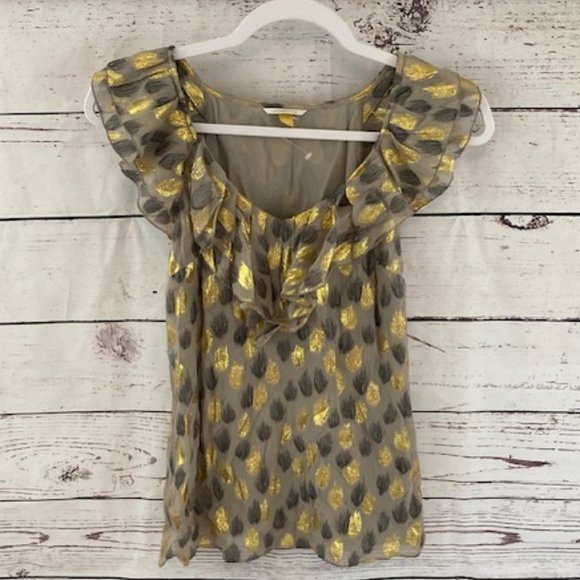 Anthropologie Gold and Silver Ruffle Blouse - Picture 4 of 12
